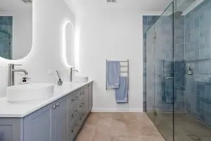 custom mirror fitted in a bathroom in a house in Riddells Creek