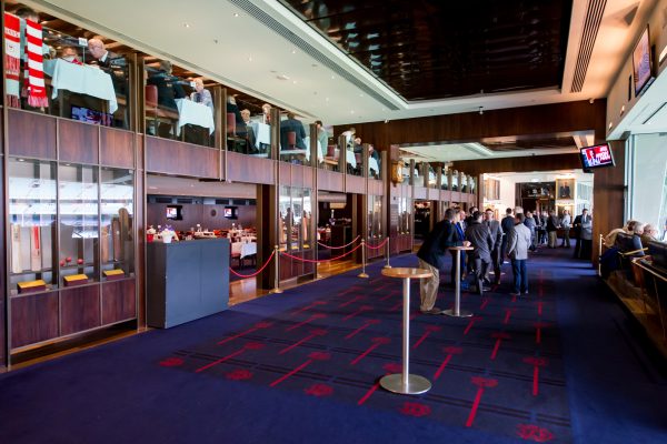 Glass balustrades and display cabinets in the MCC members' Long Room at the MCG